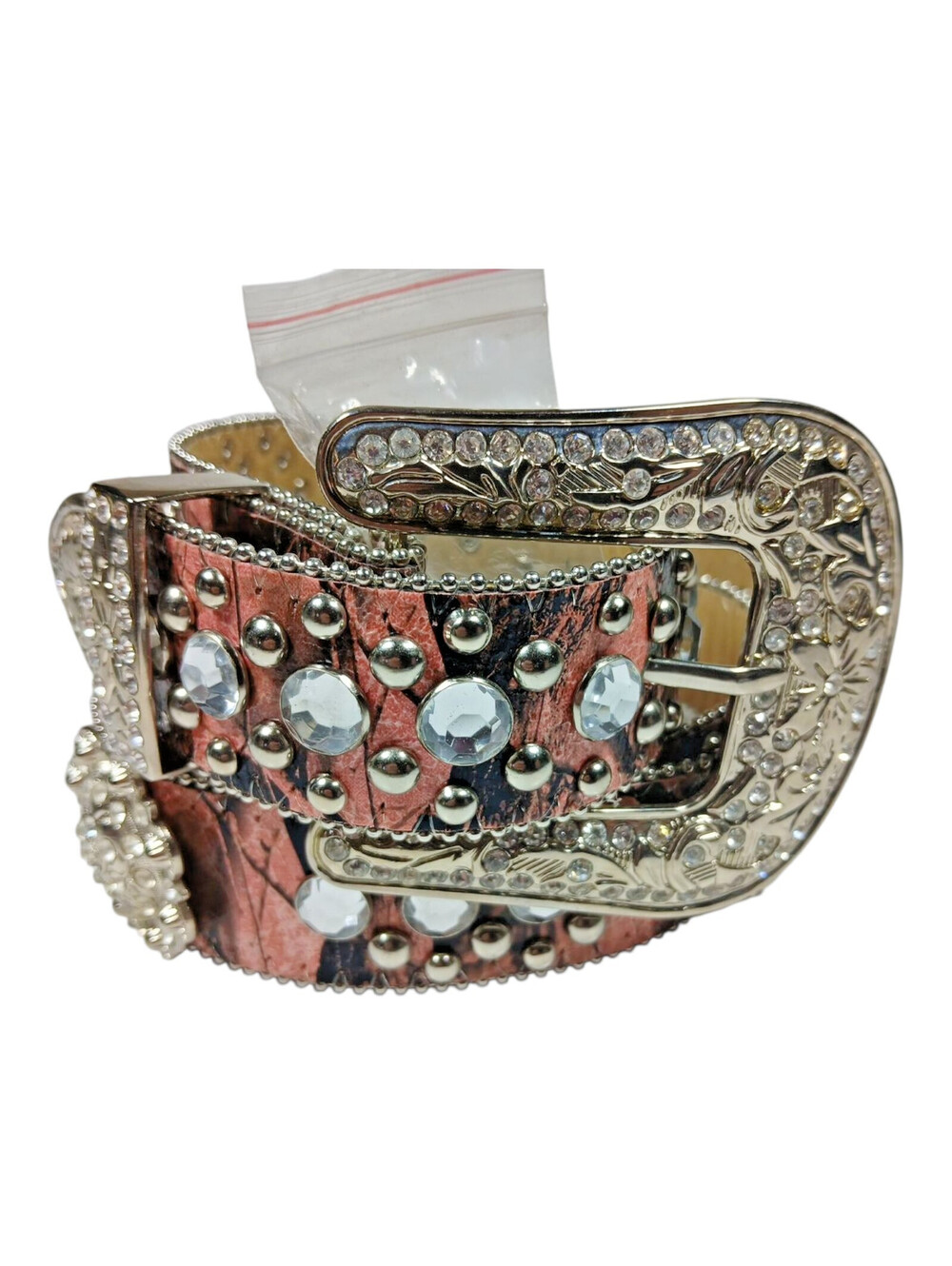 BHW Womens Pink Camo Western Rhinestone Bling Cowgirl Bling Belt 2XL 40-44"